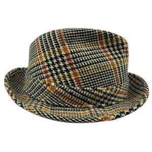 Vintage Churchill Ltd Plaid Tweed Hat Fedora Genuine Lambswool Classic 6‎ 7/8